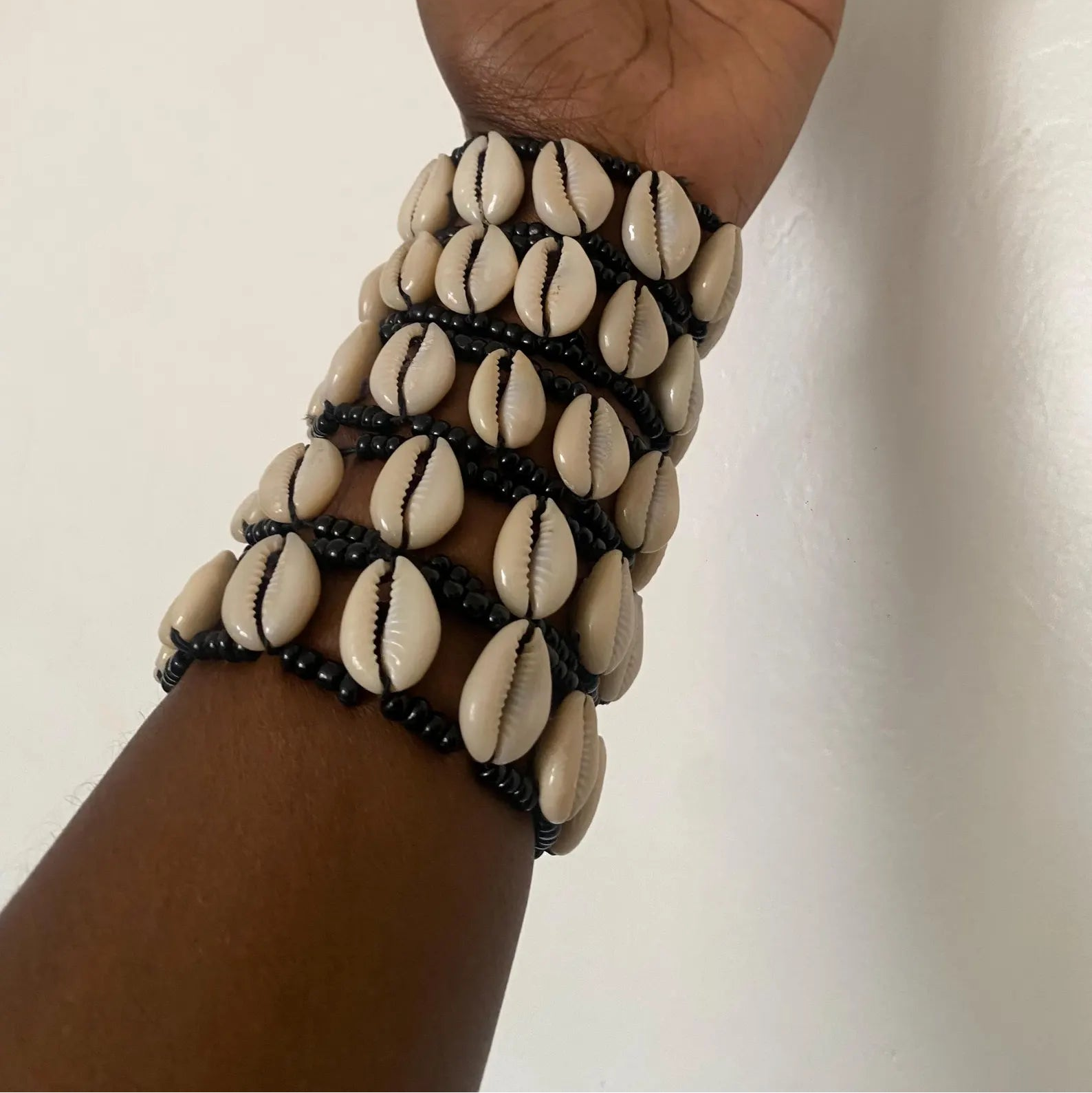 5 Cowrie Shell Black beaded Bracelets