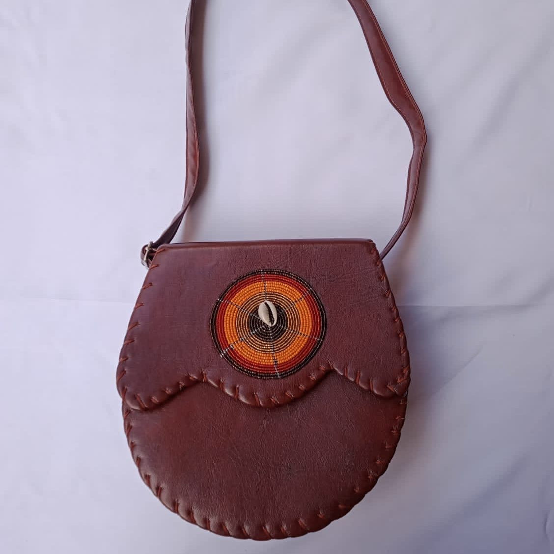 leather and bead cross body bag