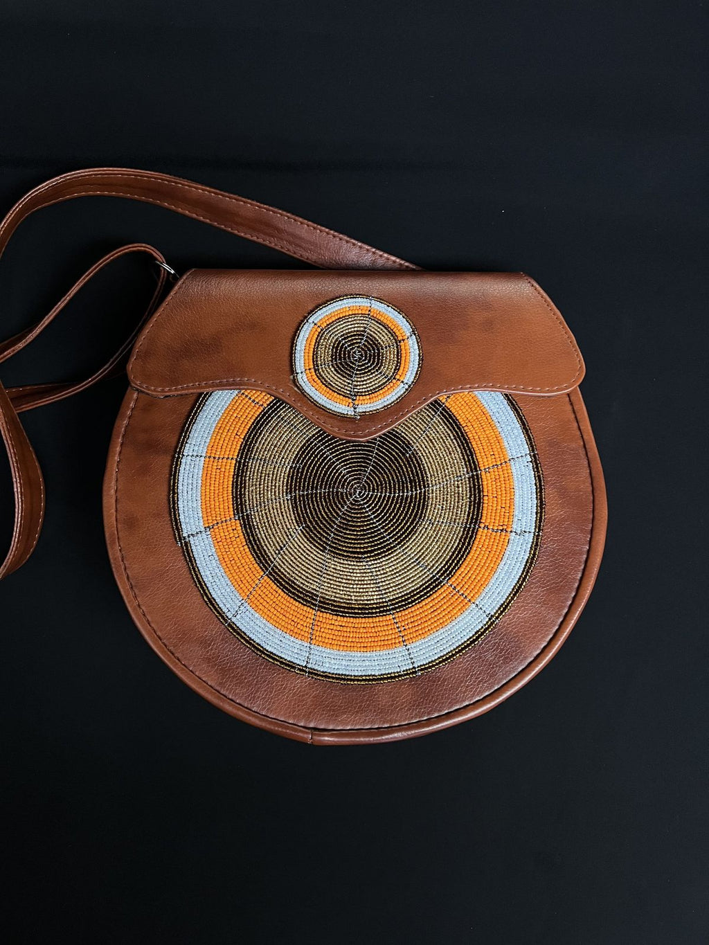 leather and bead cross body bag