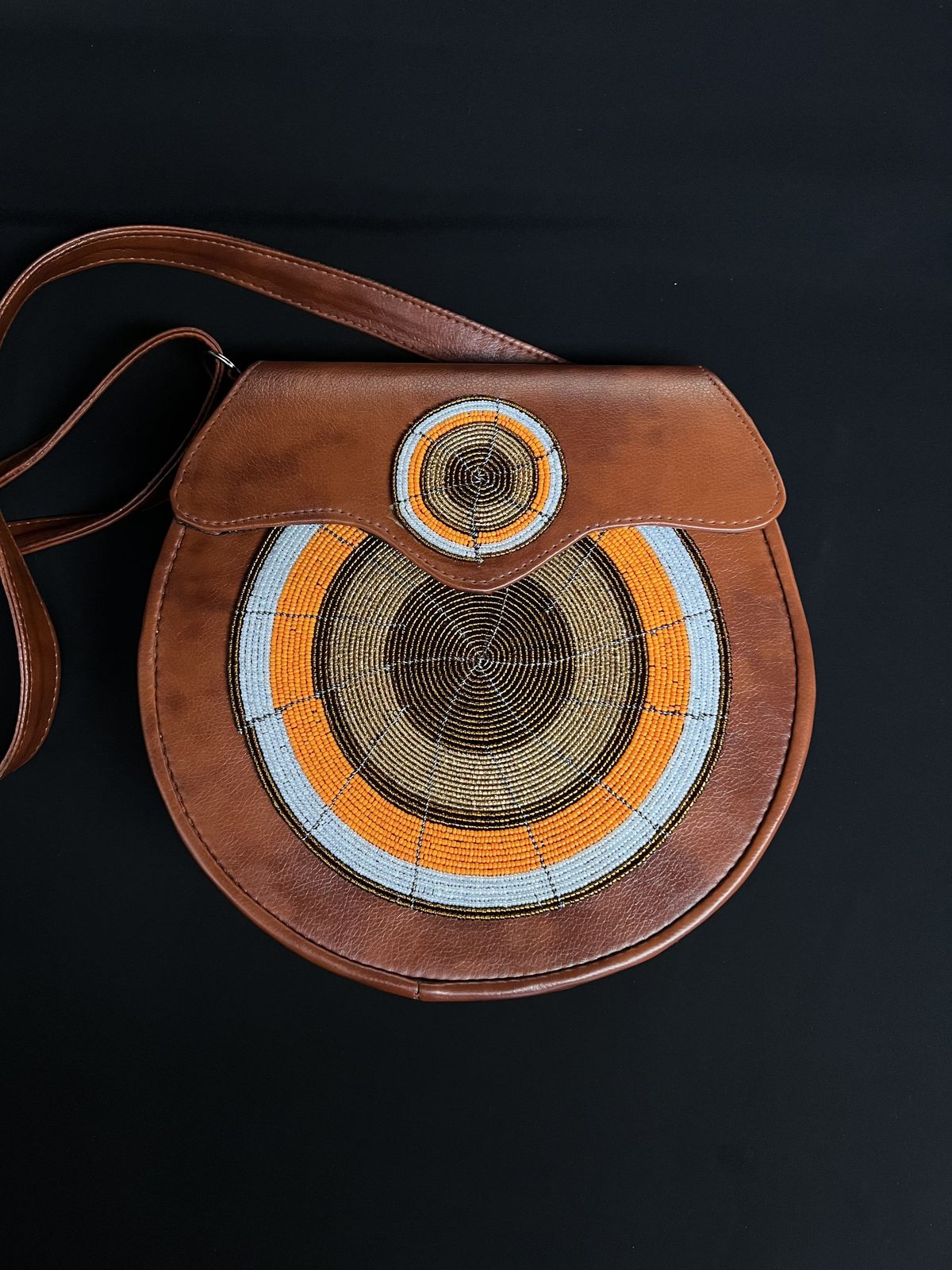 leather and bead cross body bag