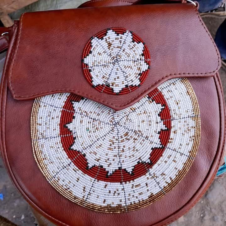 leather and bead cross body bag