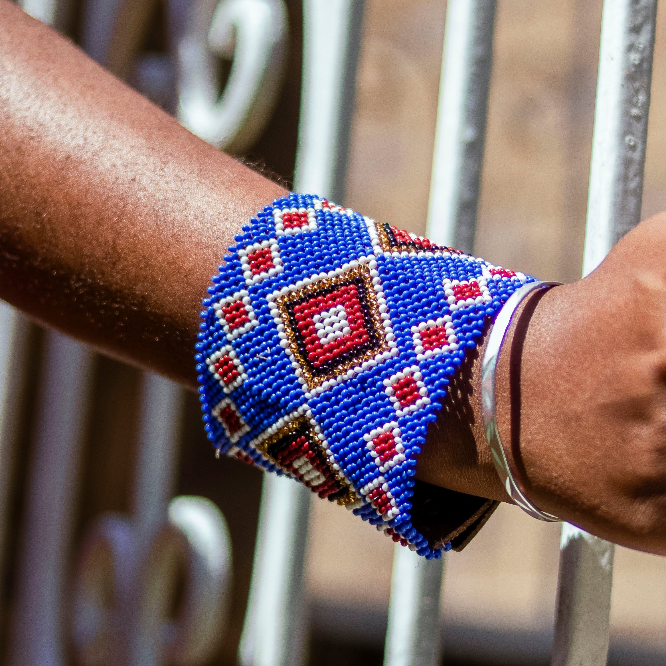 BLUE PATTERN MAASAI BEADED JEWELY FROM ENKANASHE JEWELRY KENYA