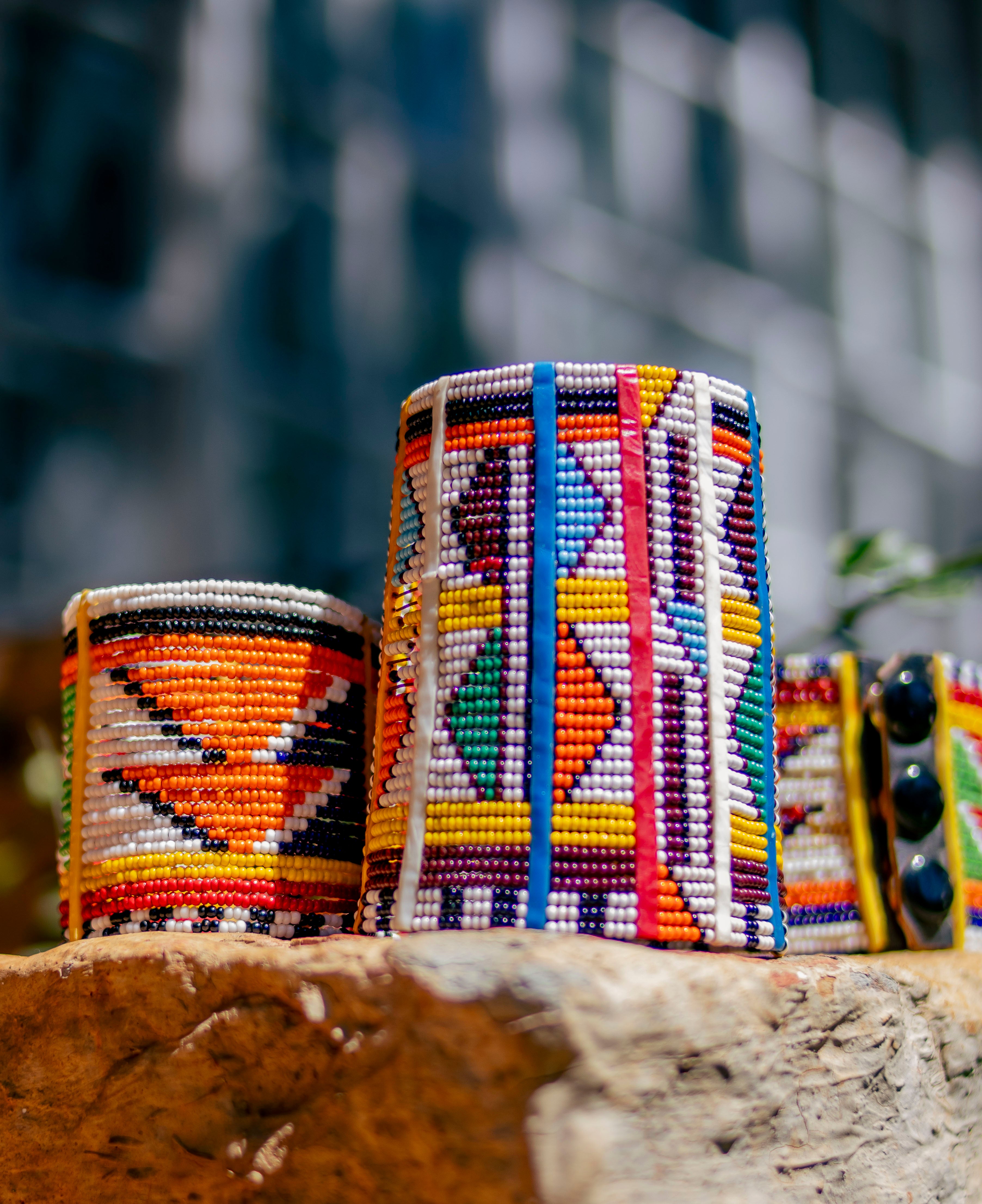Colourful Beaded Maasai leather 3-Snap Button Bracelet