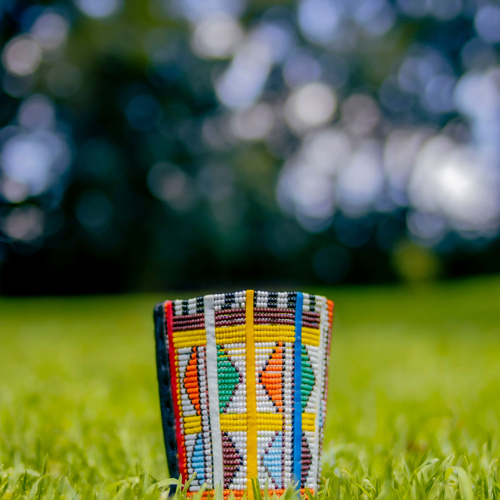 Colourful Beaded Maasai leather 3-Snap Button Bracelet