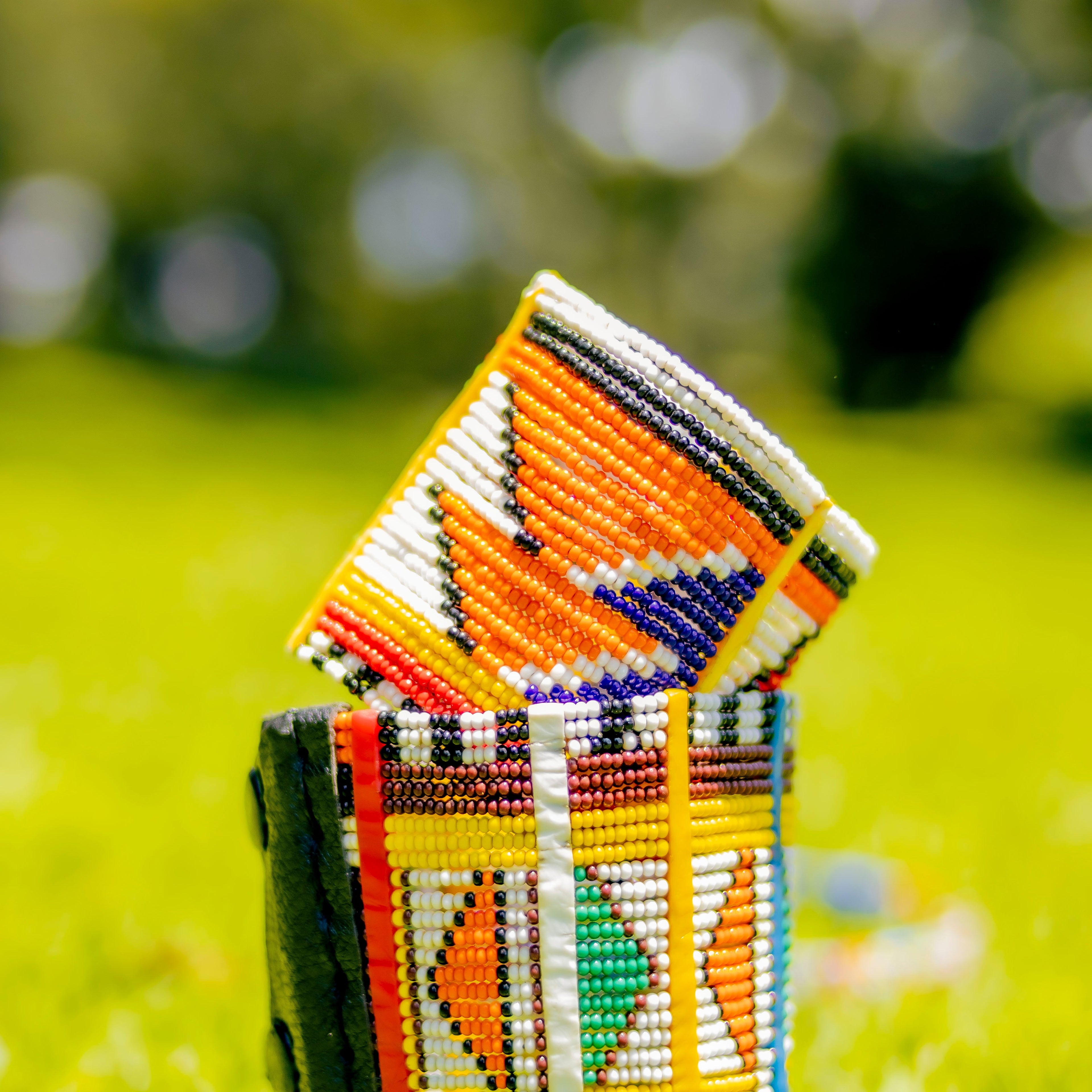 Colourful Beaded Maasai leather 3-Snap Button Bracelet