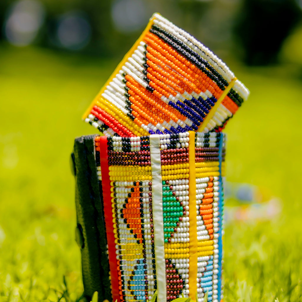 Colourful Beaded Maasai leather 3-Snap Button Bracelet